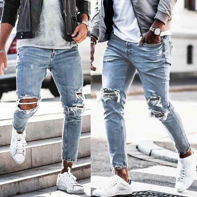 Streetwear Knee Ripped Skinny Jeans for Men