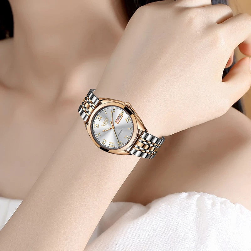 Top Fashion Stainless Steel Waterproof Gold Watch