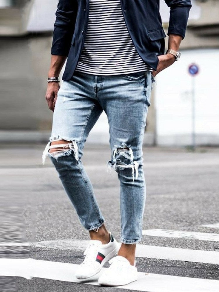 Streetwear Knee Ripped Skinny Jeans for Men