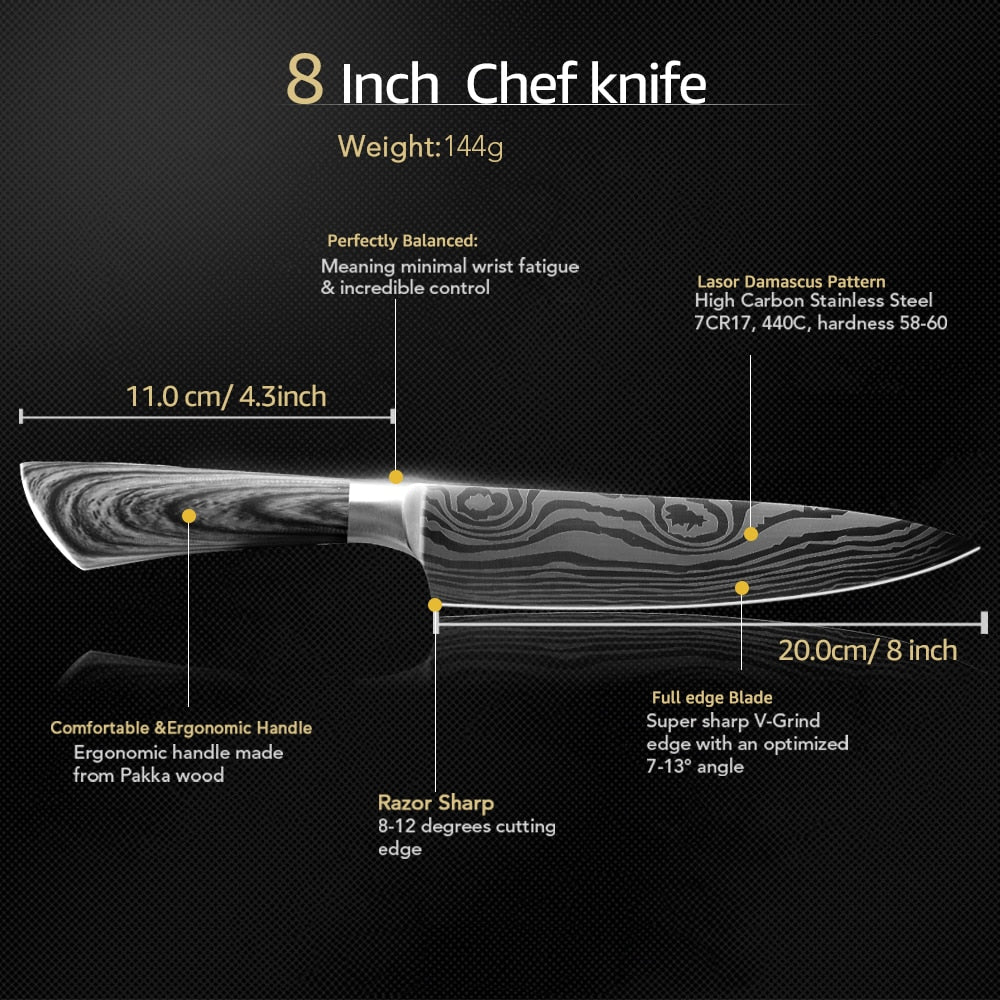 Chef Kitchen Knife 5 7 8 Inch 1-3Pcs Set Stainless Steel