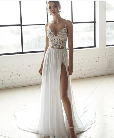 Chiffon A-Line Lace Back Bridal Gowns