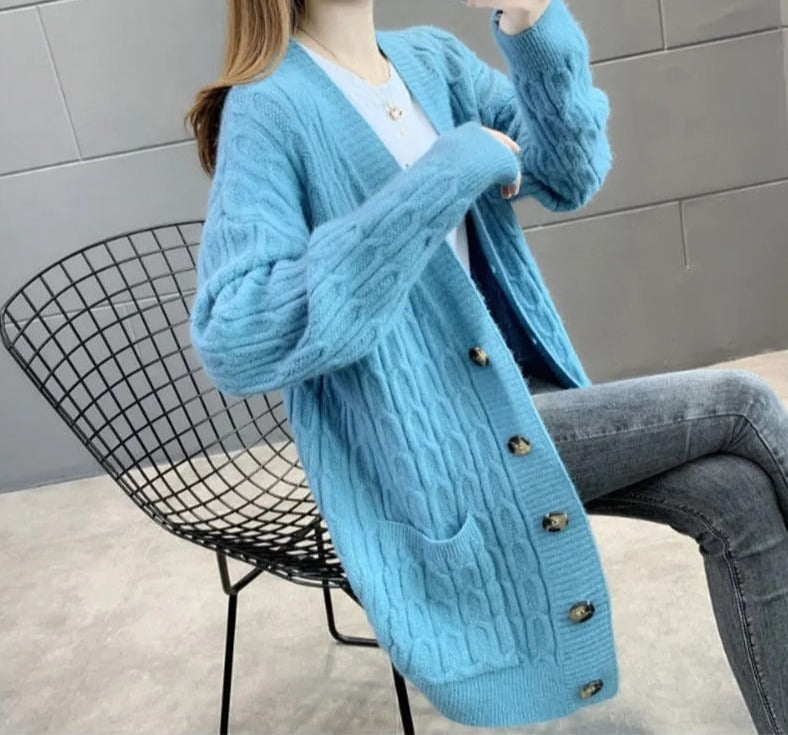 Autumn Winter Solid Long Cardigan