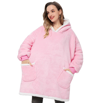 Plaid Hooded Fluffy Fleece Sofa Jacket