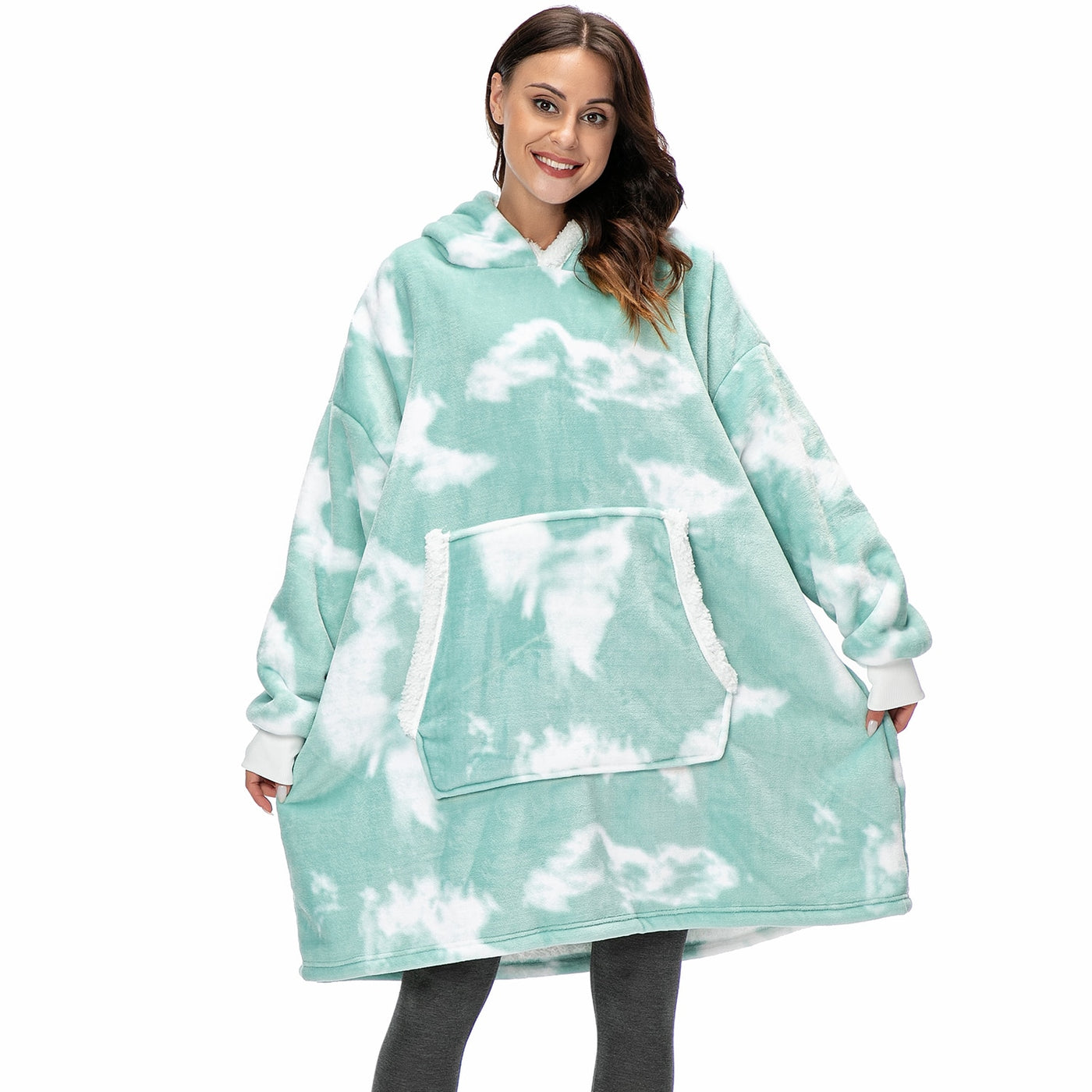 Plaid Hooded Fluffy Fleece Sofa Jacket