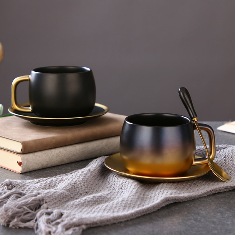 Luxury Black & Gold Ceramic Coffee Cup