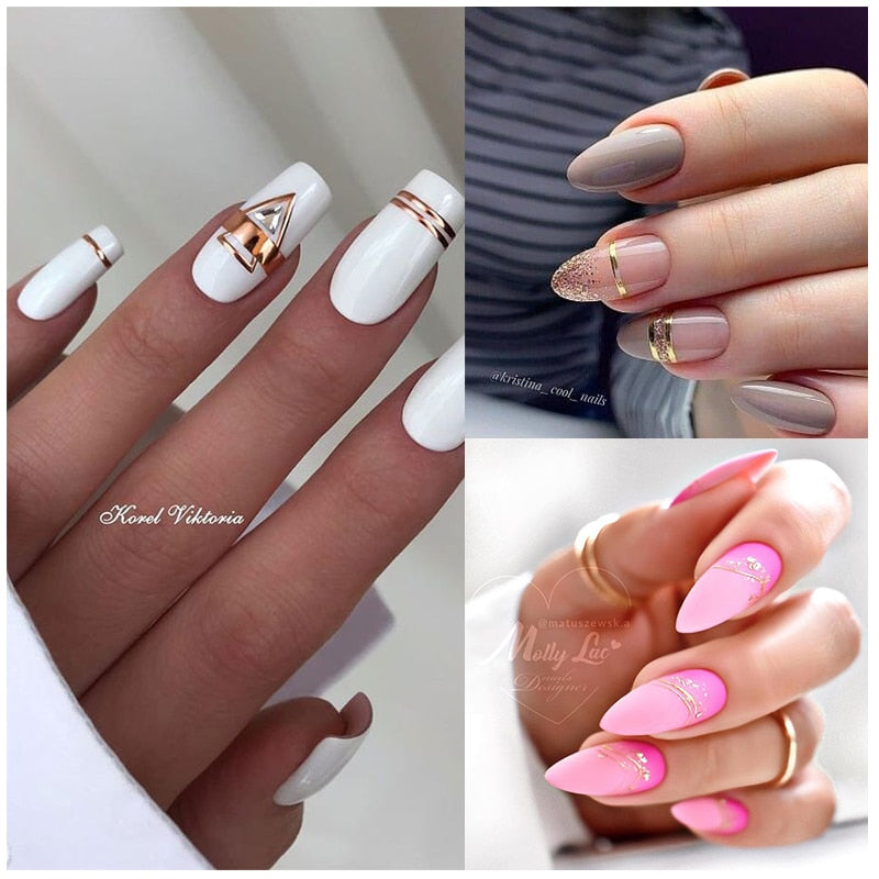 French Rose Gold Striping Tape Nail Design