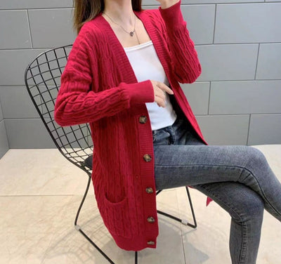 Autumn Winter Solid Long Cardigan