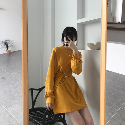 Long Sleeve Solid Casual Short Dress