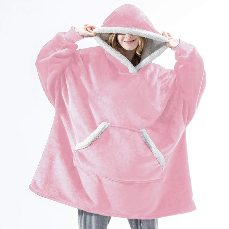 Plaid Hooded Fluffy Fleece Sofa Jacket