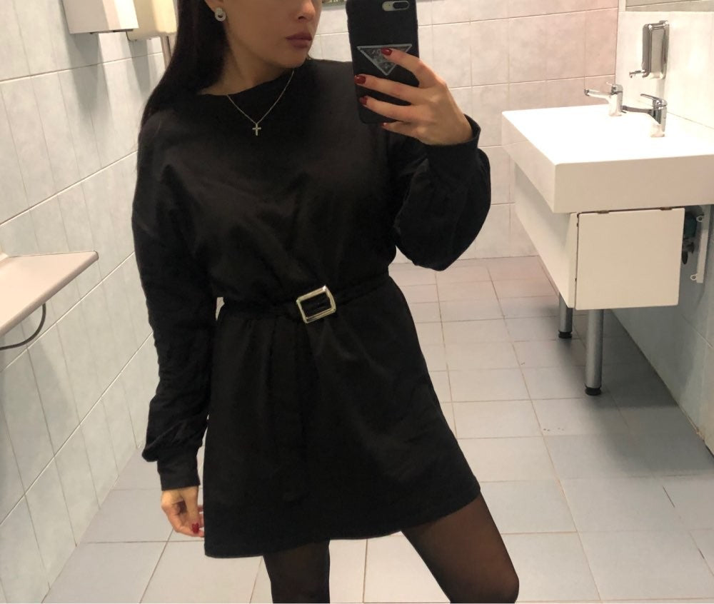 Long Sleeve Solid Casual Short Dress