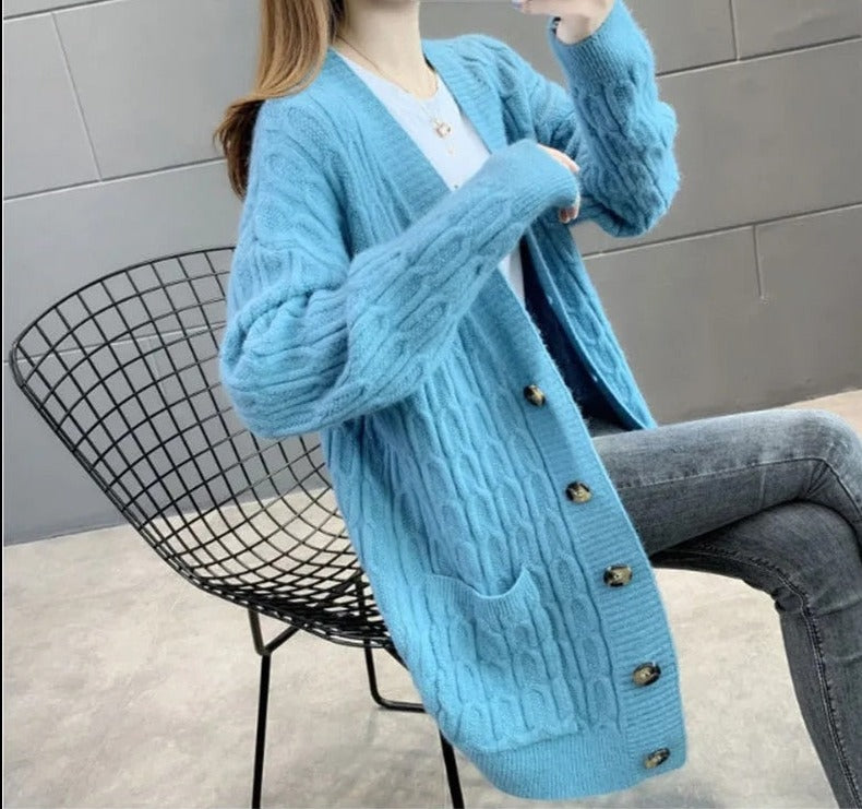 Autumn Winter Solid Long Cardigan