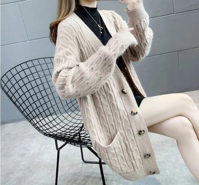 Autumn Winter Solid Long Cardigan