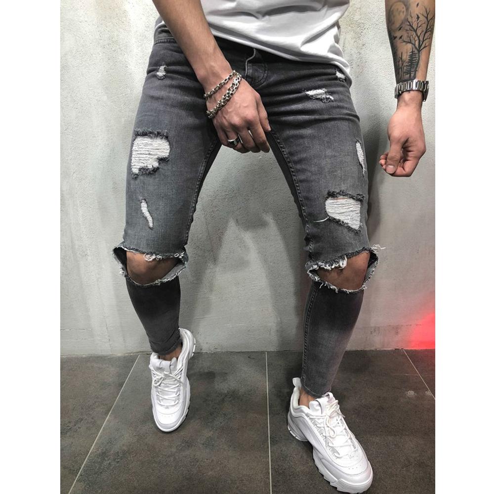 Streetwear Knee Ripped Skinny Jeans for Men