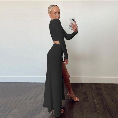 NEW V-Neck Short Umbilical Slit Skirt Suit Women