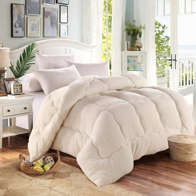 Thick Warm Lamb Wool Quilt Blanket Set