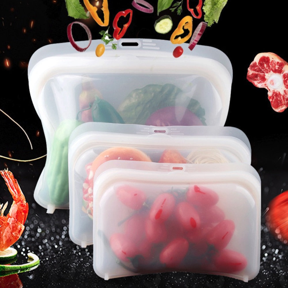 3pcs/Pack Silicone Reusable Food Storage Bags