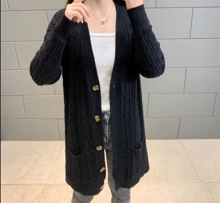 Autumn Winter Solid Long Cardigan