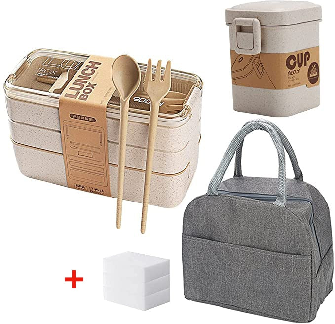 3 Layer Wheat Straw Lunch Box with Bag