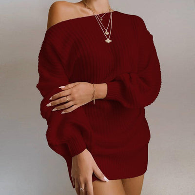 off-shoulder lantern sleeve knitted sweater