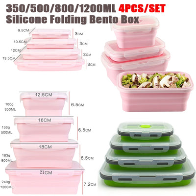 4pcs/set Silicone Rectangle Lunch Box