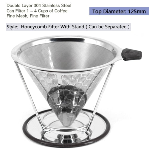 Reusable Coffee Filter Stainless Steel Double Layer Mesh