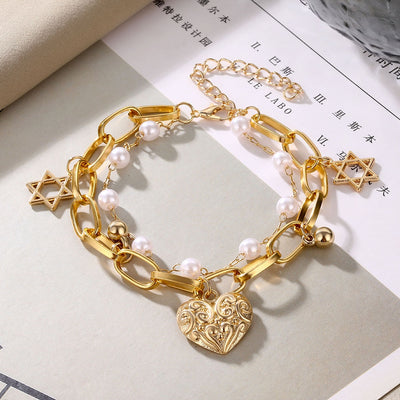 NEW Fashion Alloy Pearl Pendant Thick Chain & Bracelet for Women