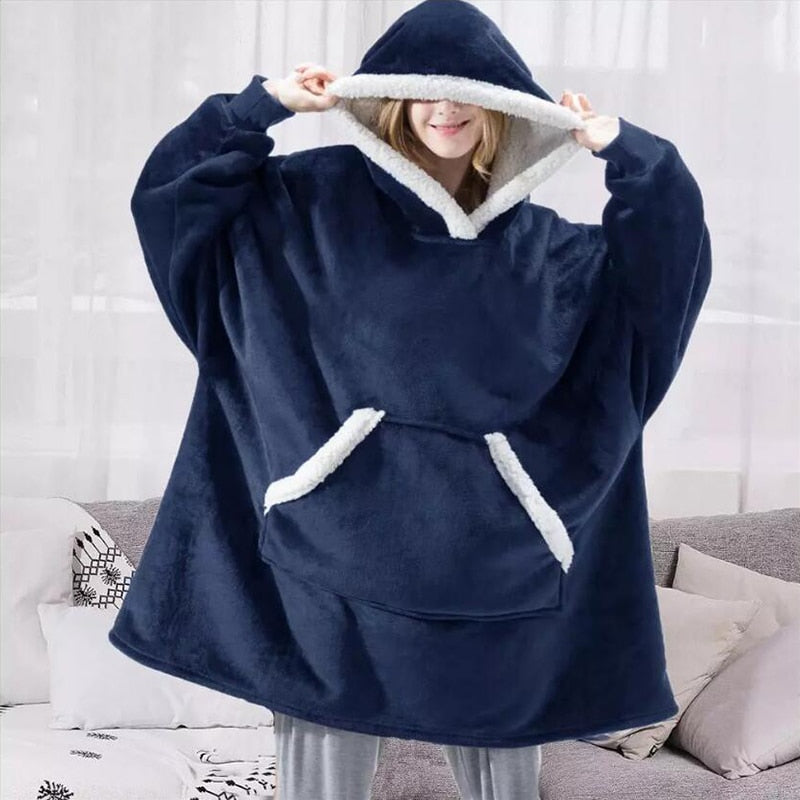 Plaid Hooded Fluffy Fleece Sofa Jacket