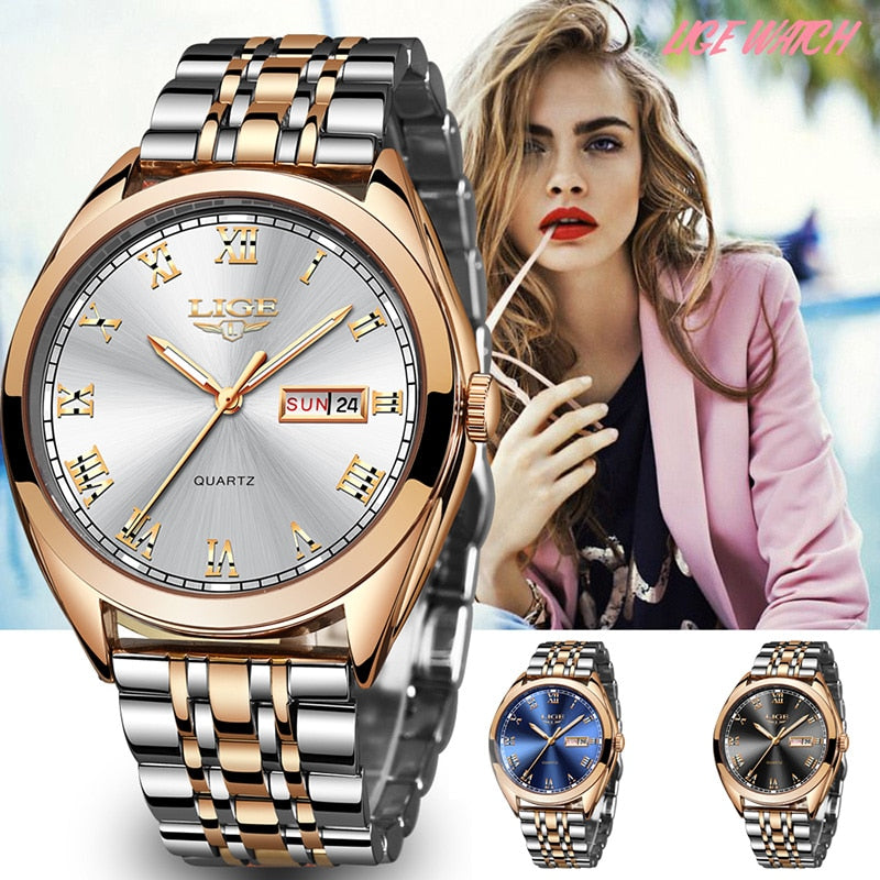 Top Fashion Stainless Steel Waterproof Gold Watch