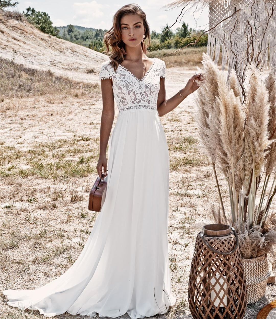 Chiffon A-Line Lace Back Bridal Gowns