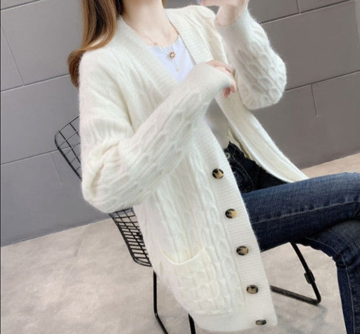 Autumn Winter Solid Long Cardigan