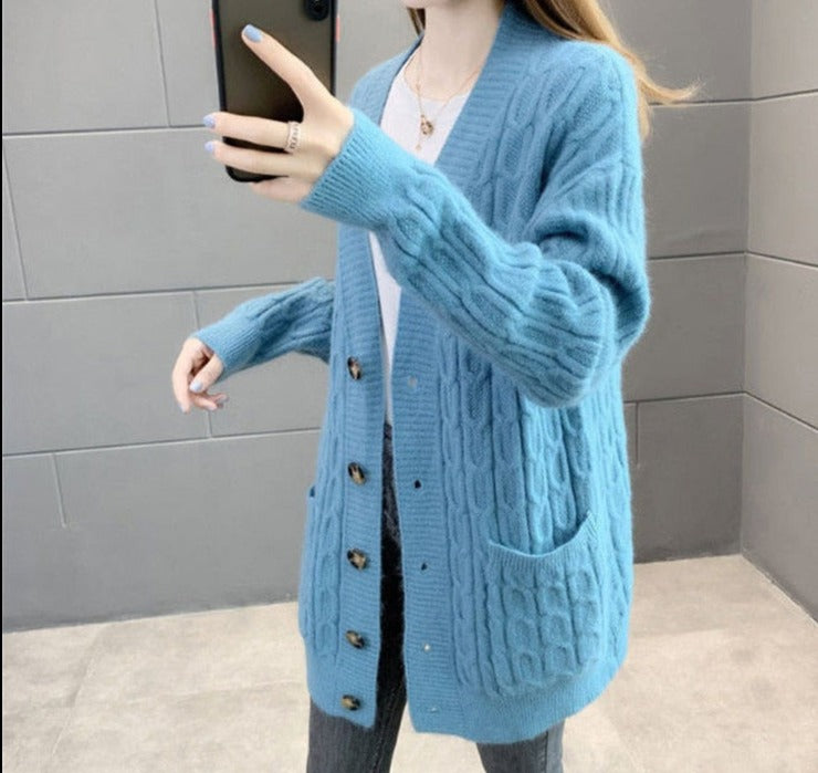 Autumn Winter Solid Long Cardigan