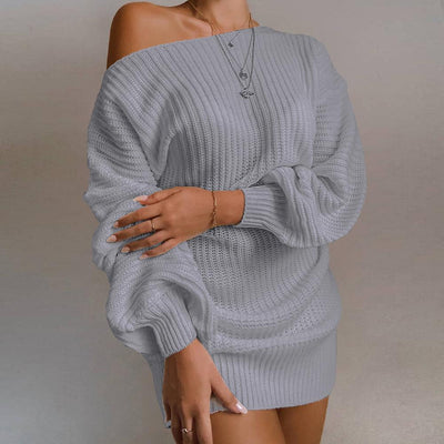 off-shoulder lantern sleeve knitted sweater