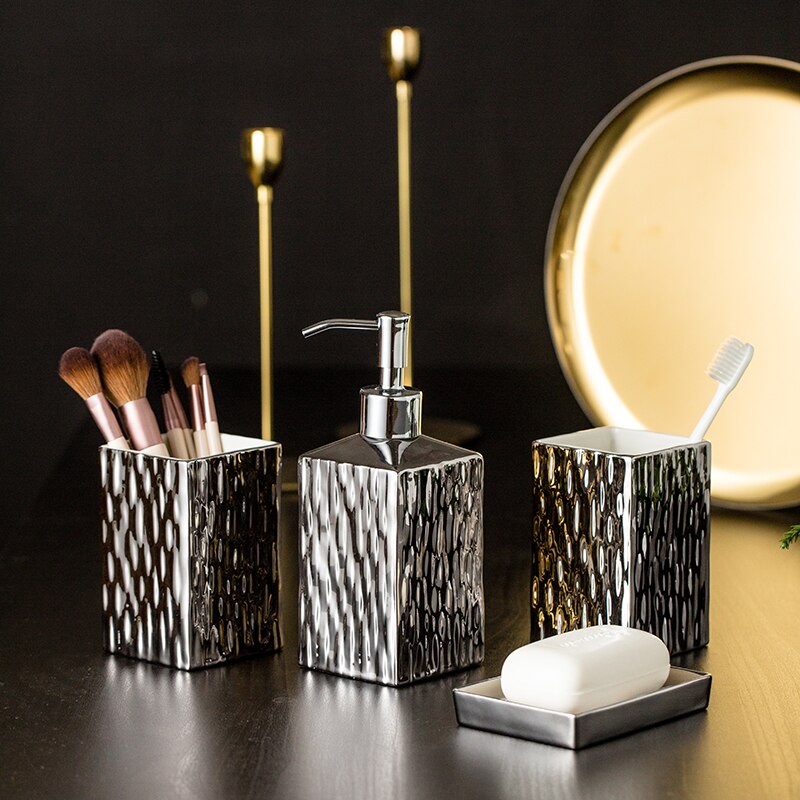 Gold & Silver Ceramic Bathroom Soap Dispenser