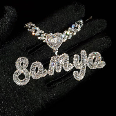 Custom Name Cuban Necklace with Heart 22-26inches
