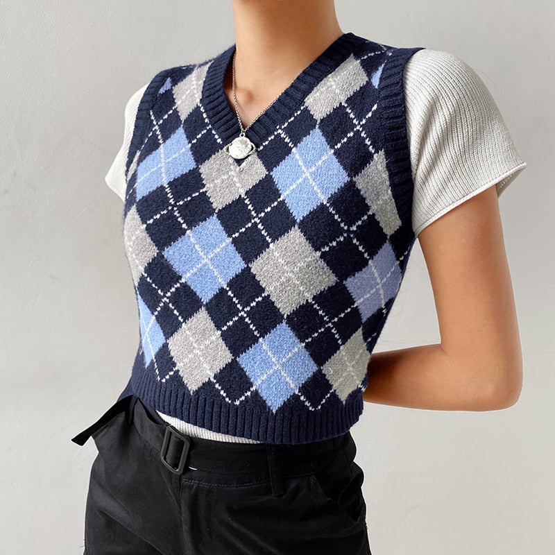 Argyle Style Knitted Top