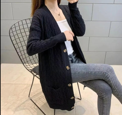 Autumn Winter Solid Long Cardigan