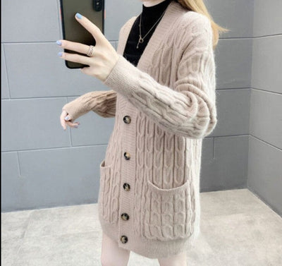 Autumn Winter Solid Long Cardigan