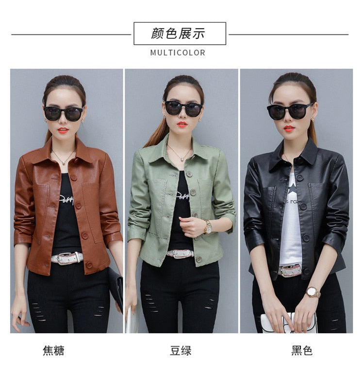 New PU Leather Jacket Women