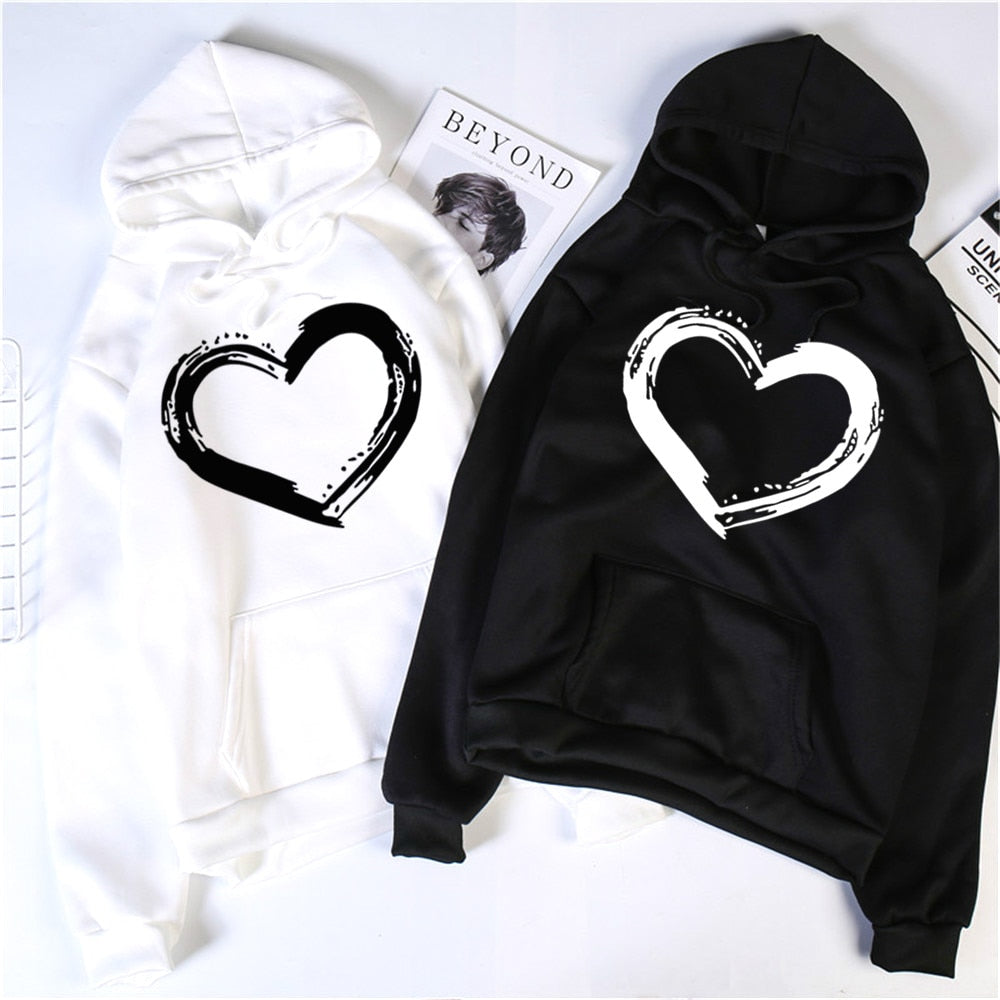 O Neck Heart Hoodies Sweatshirt