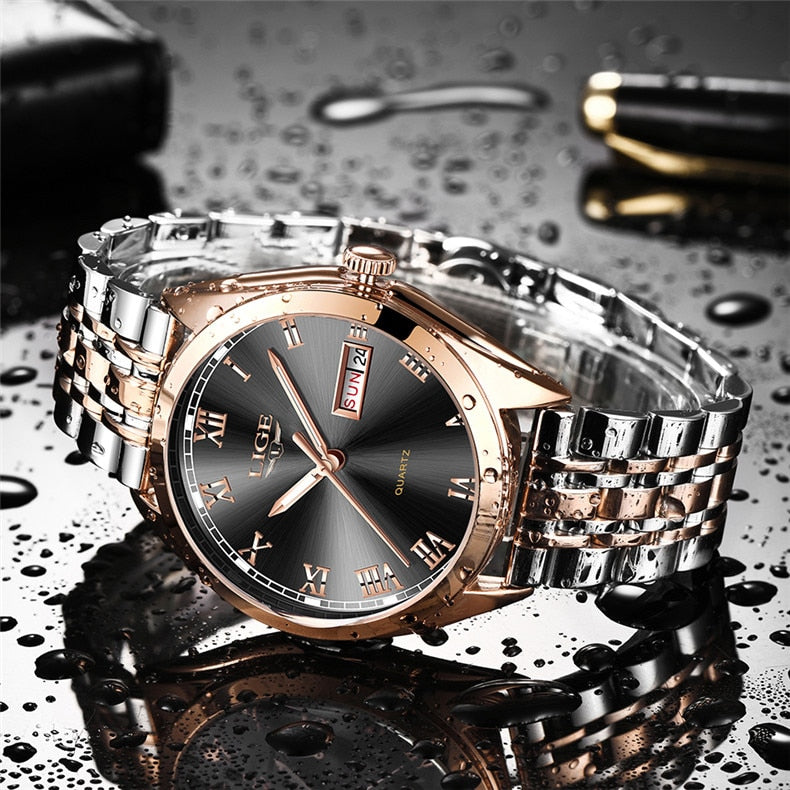 Top Fashion Stainless Steel Waterproof Gold Watch