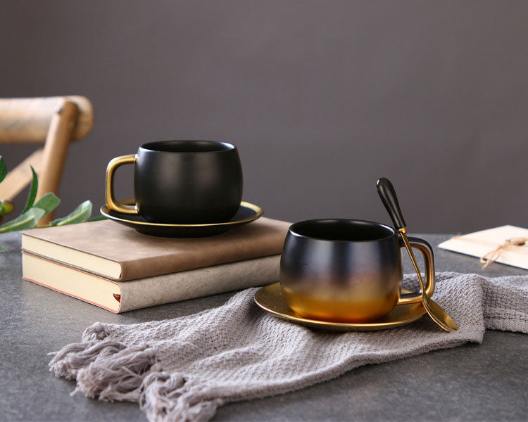 Luxury Black & Gold Ceramic Coffee Cup