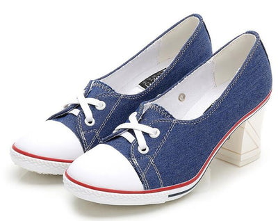 2023 Pumps Style Denim High Heel Canvas Shoes Size 6-6.5