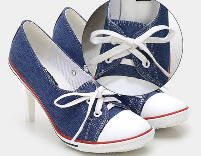 2023 Pumps Style Denim High Heel Canvas Shoes Size 7- 8