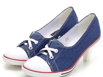 2023 Pumps Style Denim High Heel Canvas Shoes Size 6-6.5