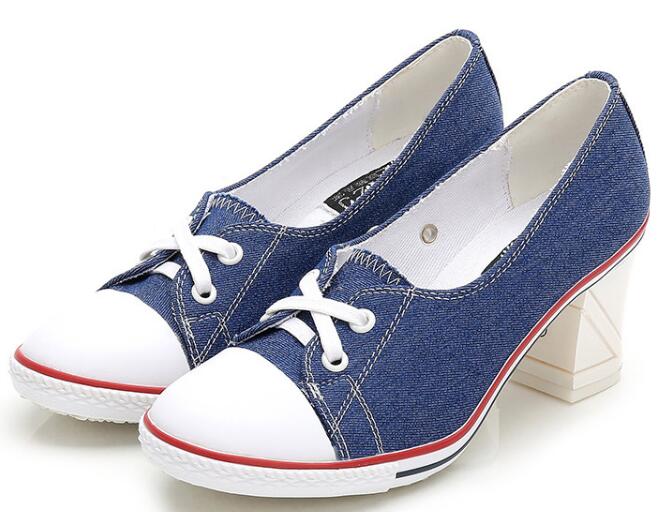 2023 Pumps Style Denim High Heel Canvas Shoes Size 7- 8