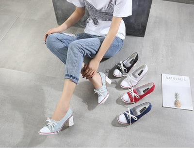 2023 Pumps Style Denim High Heel Canvas Shoes Size 7- 8