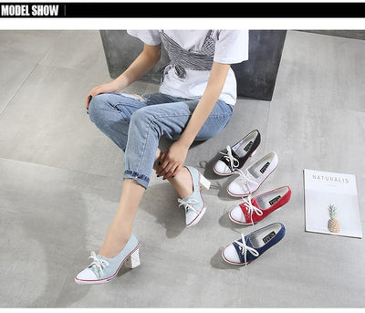 2023 Pumps Style Denim High Heel Canvas Shoes Size 6-6.5