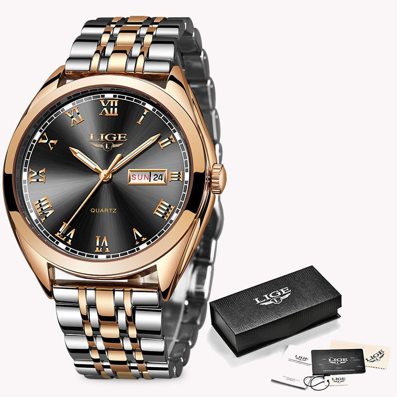 Top Fashion Stainless Steel Waterproof Gold Watch