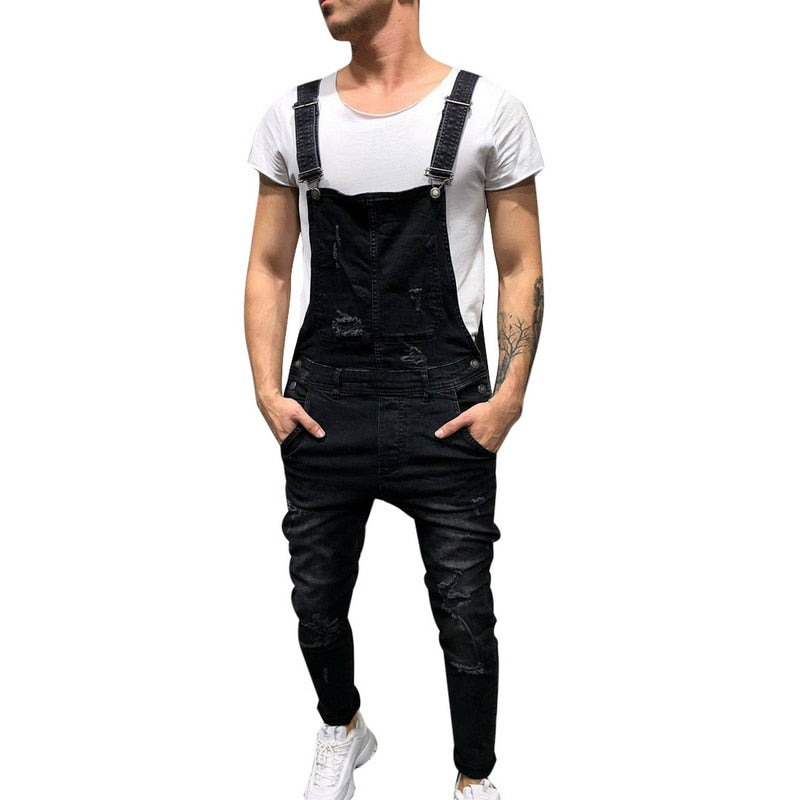 Men Ripped Denim Jumpsuit