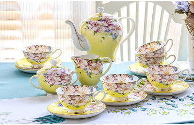 21 Piece Delicate Vintage Tea Cup & Saucer Set